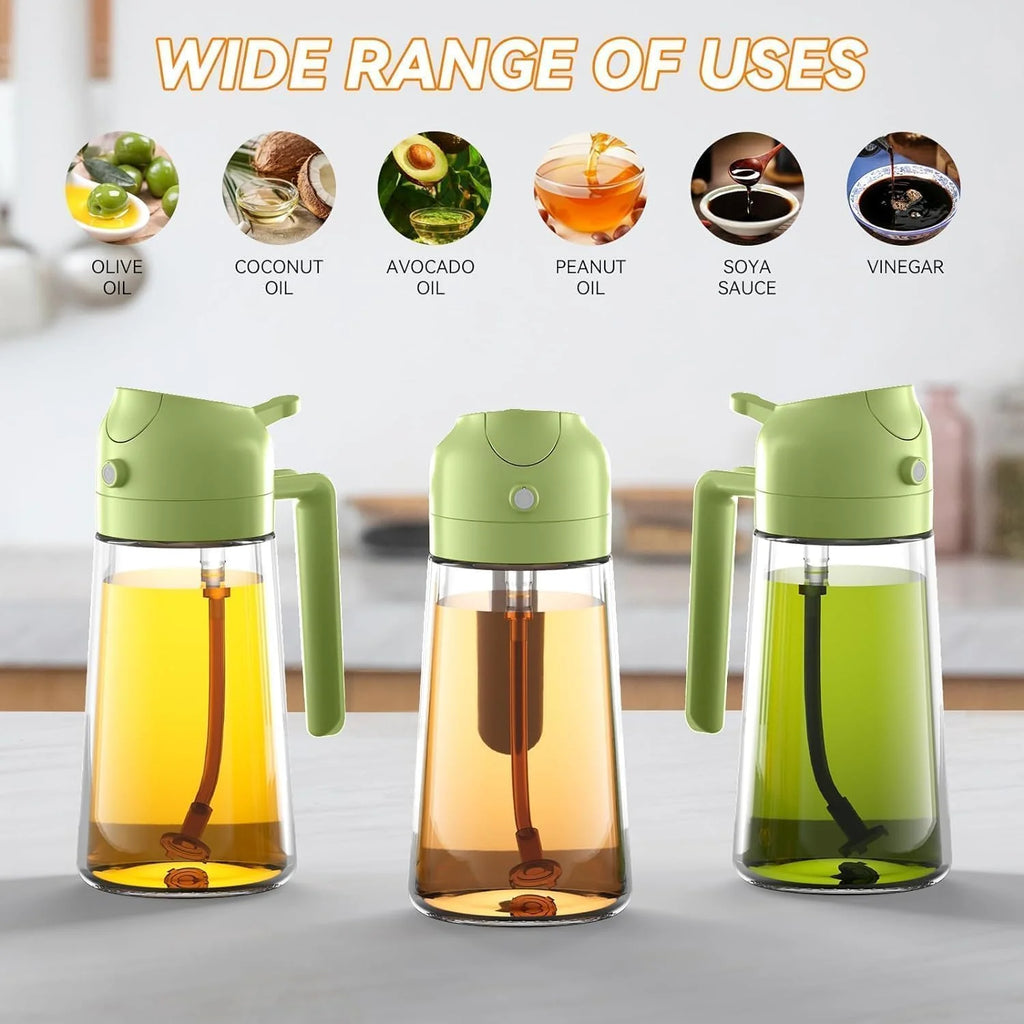 Oil Dispenser Bottle for Kitchen - 2 in 1 Oil Dispenser and Oil Sprayer - 470ml Oil Bottle - Oil Sprayer for Cooking, Kitchen, Salad, Barbecue
