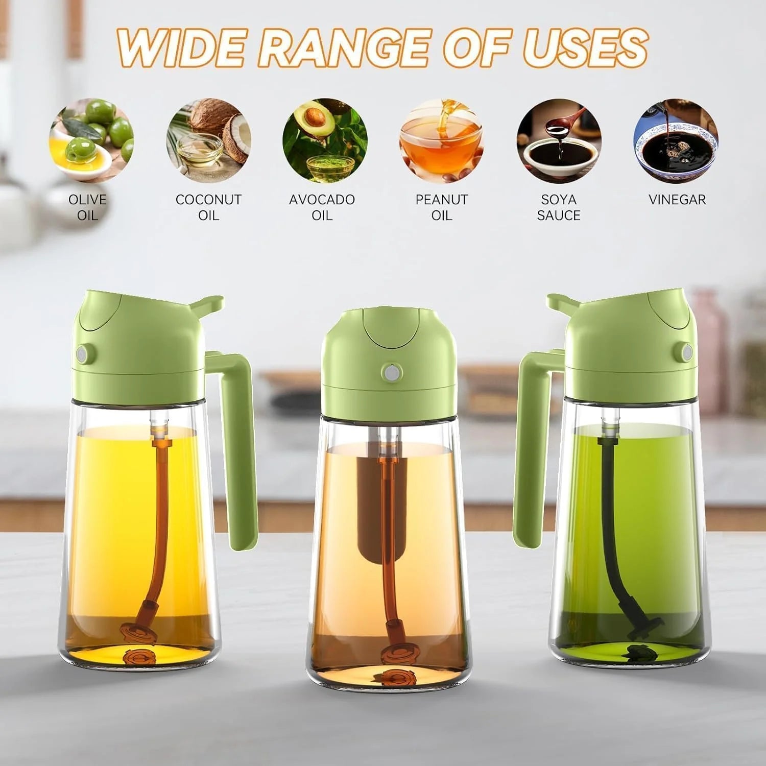 Oil Dispenser Bottle for Kitchen - 2 in 1 Oil Dispenser and Oil Sprayer - 470ml Oil Bottle - Oil Sprayer for Cooking, Kitchen, Salad, Barbecue