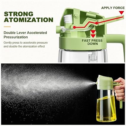 Oil Dispenser Bottle for Kitchen - 2 in 1 Oil Dispenser and Oil Sprayer - 470ml Oil Bottle - Oil Sprayer for Cooking, Kitchen, Salad, Barbecue